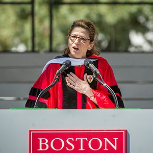 Nina Tassler delivers the Commencement address at the 143rd Commencement of Boston University at Boston University Commencement at Nickerson Field on May 15, 2016