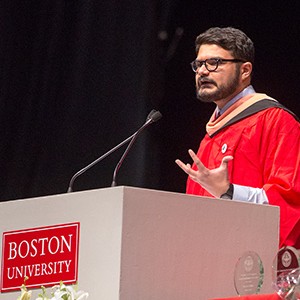 Faiz Kidwai delivers the student speech at the Boston University School of Public Health Convocation 2016