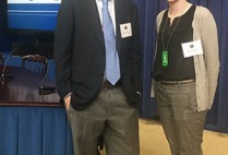 Professor Daniel Segrè and PhD candidate Allyson Byrd at the White House launch of the National Microbiome Initiative