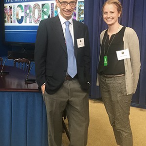 Professor Daniel Segrè and PhD candidate Allyson Byrd at the White House launch of the National Microbiome Initiative