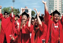 BU students celebrating at commencement