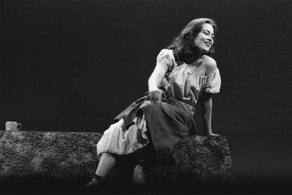 Faye Dunaway performs as a character in the stage production Yerma at Boston University Theatre, 1961