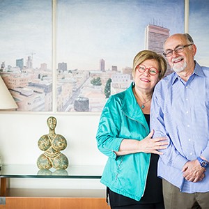 Carmela and Menachem Abraham at their home in Boston