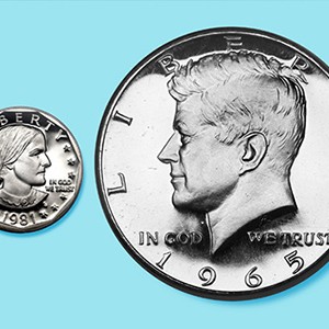 susan b. anthony dollar coin and john f. kennedy half-dollar coin