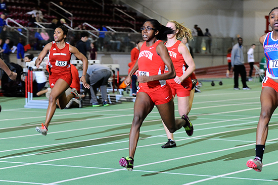 Olympic track and field athlete Gemma Acheampong competes in a race during her time as a member of the Boston University track team