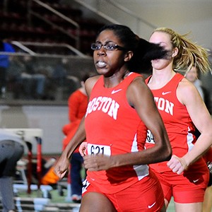 Olympic track and field athlete Gemma Acheampong competes in a race during her time as a member of the Boston University track team