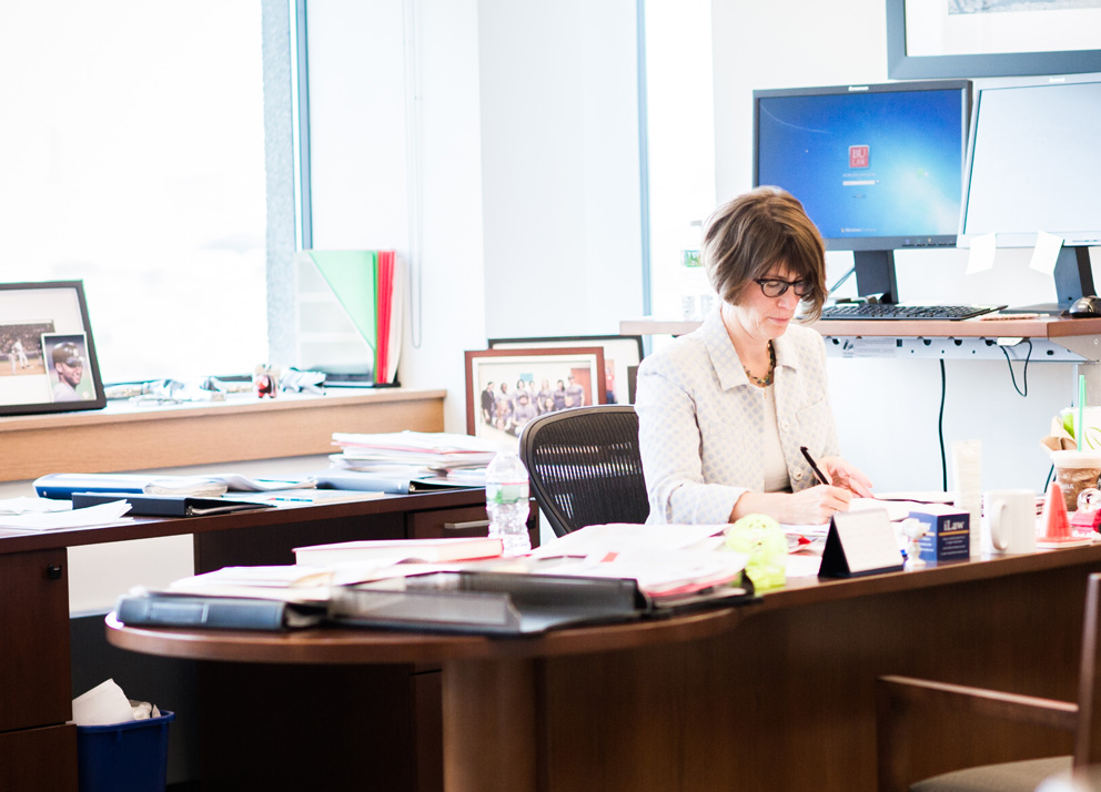 Maureen O’Rourke at her desk