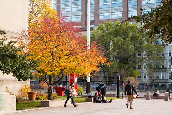 students walking around campus