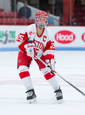 Alexis Crossley, Boston University Terriers women's hockey co-captain, on the ice during a game
