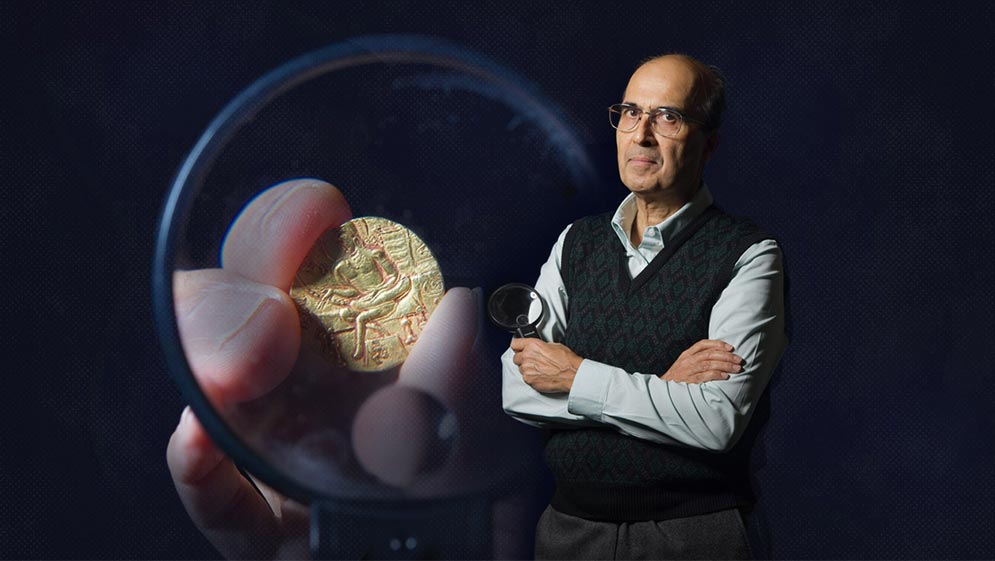 Portrait of Pankaj Tandon, Boston University associate professor of economics and scholar of ancient coins or numismatist