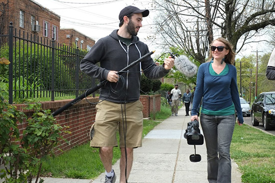 Director Brandon Kramer and director of photography Ellie Walton on location in Washington, D.C.