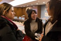 Andreina Dezzeo, Elaine Kuo, and Daphne Shen attend the Boston University School of Hospitality Administration Master of Management in Hospitality open house