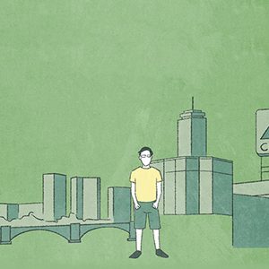animation of Nathan Chow against Boston skyline