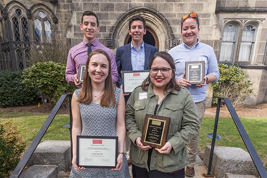 2017 Student Employee of the Year Awward Winners Miles Avila, Christopher Crivelli, Sara Do, Caylin Marotta, Tesla Abrego