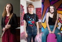 Flutist Alexandra Conway (CFA’09,’17), Painter Kayla Suverkrubbe (CFA’17), and actress and director Emily Brown (CFA’17)