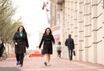 During lunchtime, and Marketing & Communications copy editor Rachel Johnson (left) and External Affairs administrative manager Takyu Tang log steps during their lunch break.
