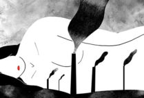 illustration symbolizing the effect of dioxins and other toxic chemical chemical carcinogens in the environment that cause breast cancer