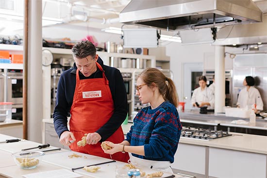 David Nussbaum, CEO of America's Test Kitchen, prepares a dish in the ATK kitchen