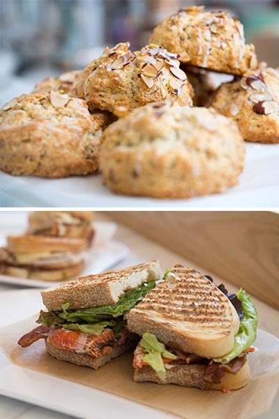 Almond Scones and Salmon BLT at The Foodsmith bakery and cafe in Duxbury, MA