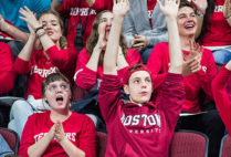 Incoming students of the Boston University class of 2021 react during the matriculation cermony at Agganis Arena