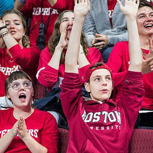 Incoming students of the Boston University class of 2021 react during the matriculation cermony at Agganis Arena