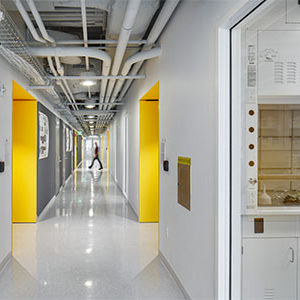 View of a lab in the Rajen Kilachand Center for Integrated Life Sciences and Engineering science building at Boston University