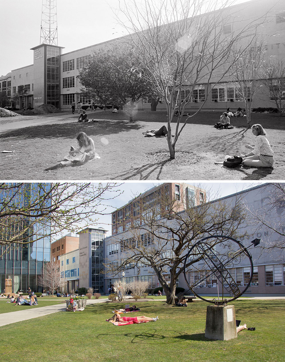 Sunning on the COM lawn 1978 vs now