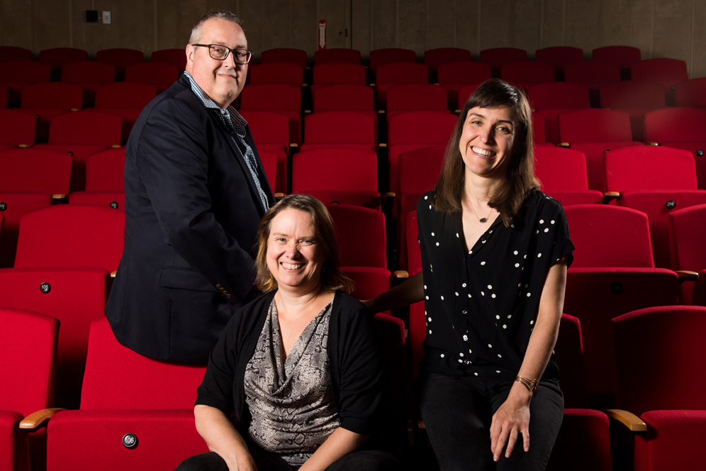 Keith Orr (from left) is Wheelock Family Theatre’s administrative director, Jeri Hammond its educational director, and Emily Ranii its artistic director.