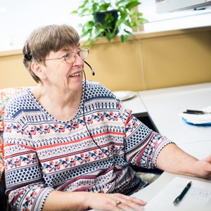 A portrait of Marie Gannon at BU’s switchboard