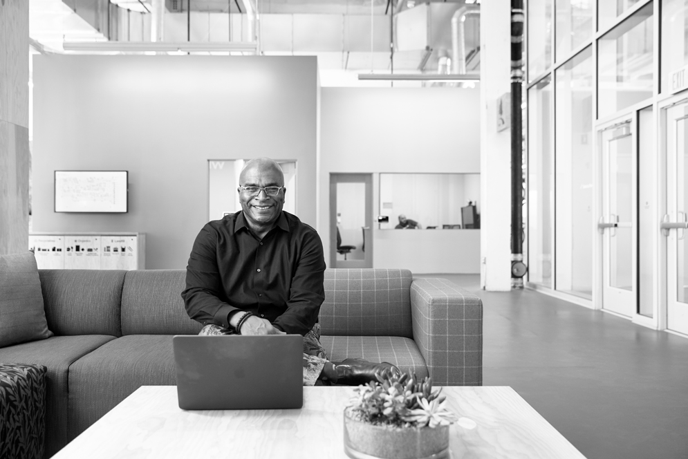 Anthony Harris poses in a Facebook office