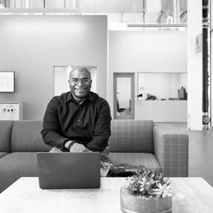 Anthony Harris poses in a Facebook office