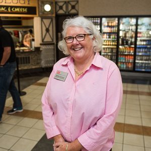 Barbara Laverdiere, retired BU Dining Services director, poses for a portrait in the George Sherman Union food court at Boston University.