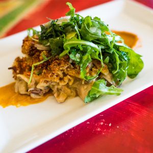 Plated Turkey Tetrazzini prepared by The Flying Rhino Cafe & Watering Hole in Worcester, Massachusetts