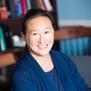 Portrait of Jennifer Tseng, Boston Medical Center’s surgeon-in-chief, sitting chair in her office
