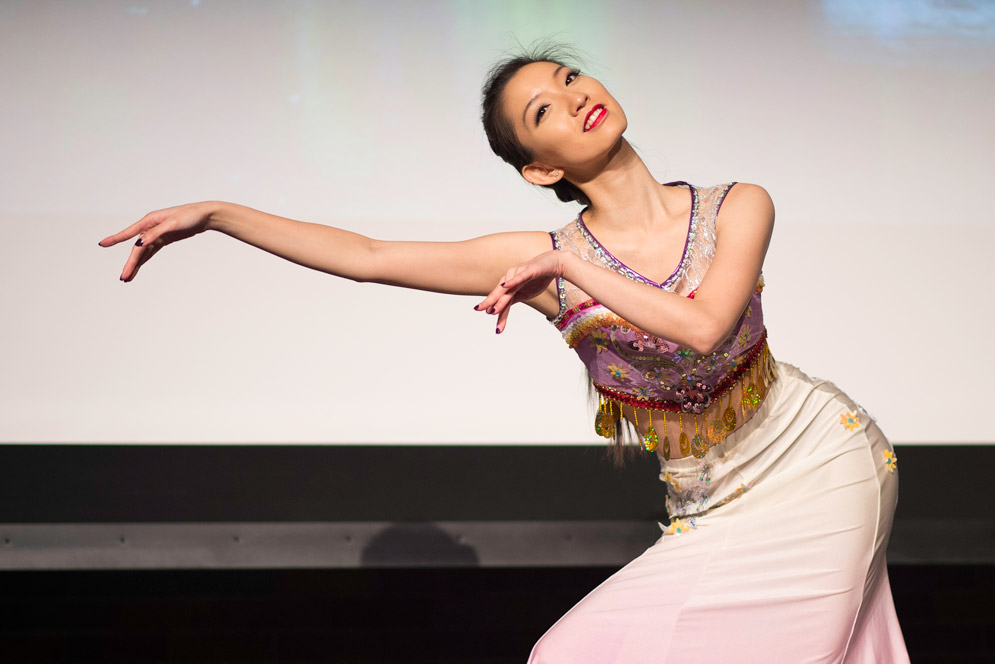 Maggie Yu (CAS’18), of BU’s classical Chinese dance company Verge Dance, performed at Journey to the West, the Chinese Students Association Culture Show and Lunar New Year Celebration, held February 17 at the Metcalf Ballroom. Photo by Maddie Malhotra (COM’19)