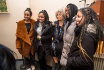 Angela Davis, activist, academic and author took time to chat with students and pose for photos with them, including Feven Solomon (CAS'21), from left, Kalkidan Tewodros (Questrom'21), Davis, Grace Mecha (SAR'21), and Zanta Ephrem (SAR'21) after speaking to a full crowd in Jacob Sleeper Auditorium February 9, 2019. The event, entitled Angela Davis: Violence Against Women and Its Ongoing Challenge to Racism! was made possible by The Boston University Undergraduate Sociology Association.