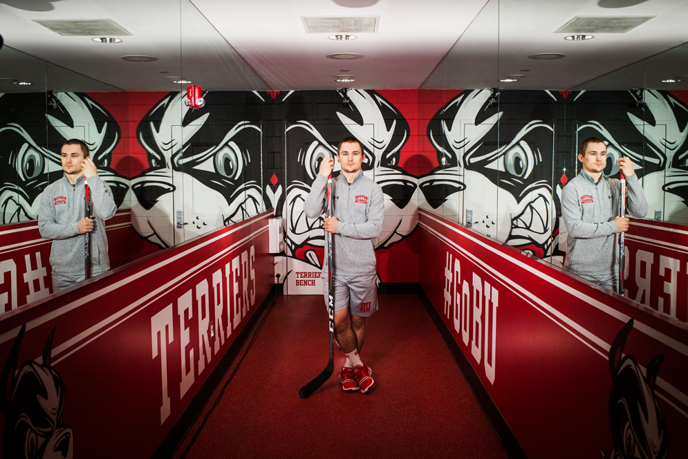Bobo Carpenter poses for a portrait with his hockey stick