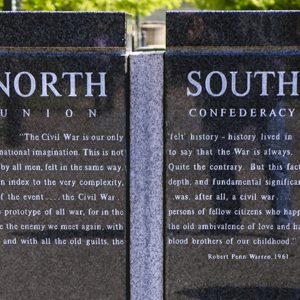a monument showing the line between the union and confederacy