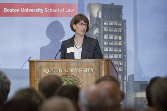 Boston University School of Law Dean Maureen O'Rourke, Sumner Redstone building naming announcement