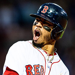 Mookie Betts after a grand slam against the Toronto Blue Jays on July 12, 2018, at Fenway Park.