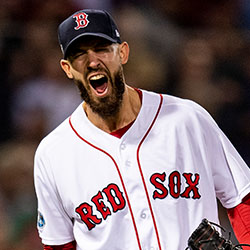 Pitcher Rick Porcello in game two of the American League Championship Series against the Houston Astros on October 14, 2018, at Fenway Park. 