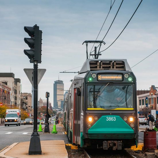 green line train on comm ave