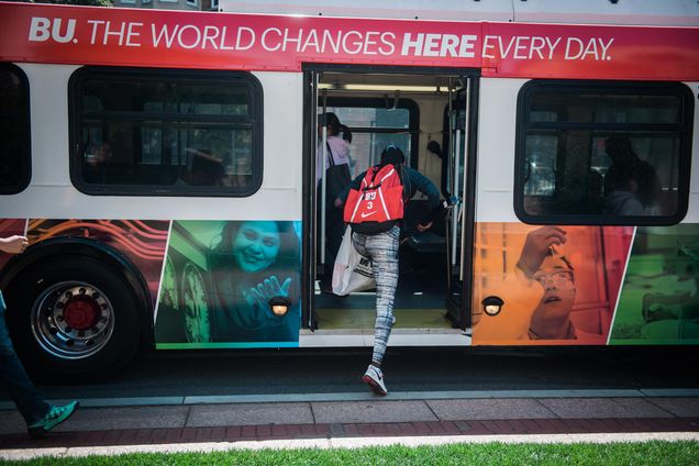 student boarding bu shuttle bus