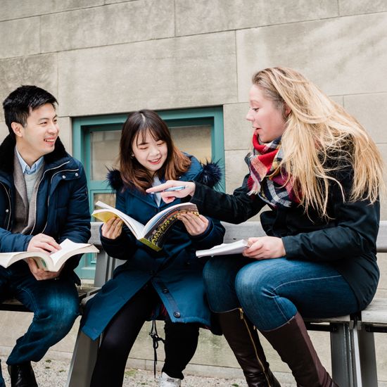 From left: Hung-Wen Chiu (LAW’20), Yu Tung Kao, and Molly Gavin (Questrom’20, MET’22) collaborate