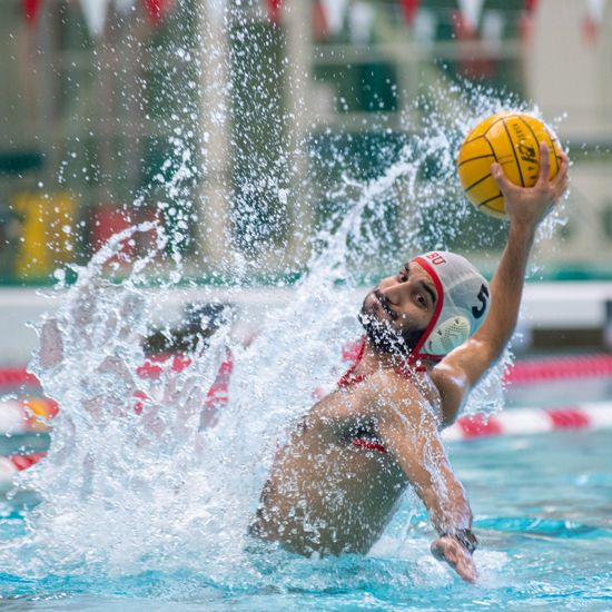 Laith Hijazi (CGS’23, Questrom’23) plays water polo with his club team at BU’s Fitness & Recreation Center