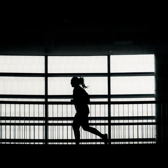 A runner on the track at BU’s Fitness & Recreation Center