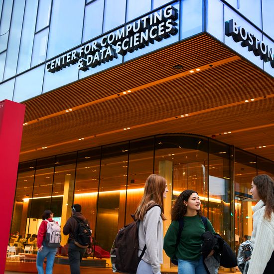 Students outside Boston University’s Duan Family Center for Computing & Data Sciences