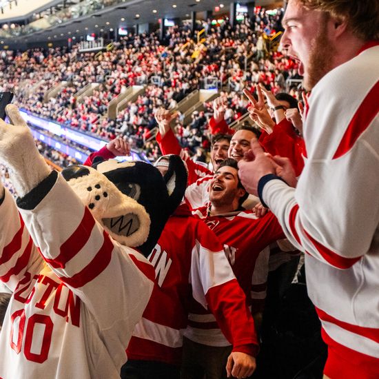 The Dog Pound at the Beanpot tournament on February 5, 2024, at TD Garden. BU defeated Boston College 4–3 to advance to the Beanpot championship
