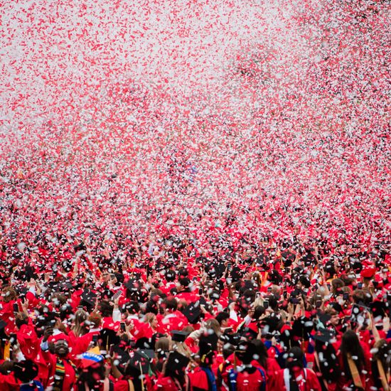 Confetti falls on graduates at BU’s 151st Commencement ceremony