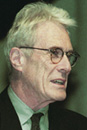 Former U.S. poet laureate Mark Strand reading his poetry at BU in 2000. Photo by Kalman Zabarsky